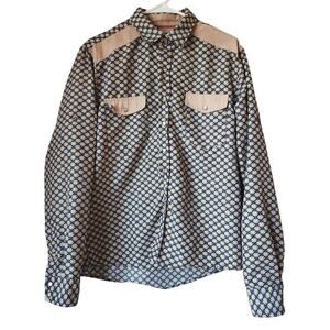 Caviar Dremes Shirt Womens Size Medium Long Sleeve Button Up Blouse Pearl Snap